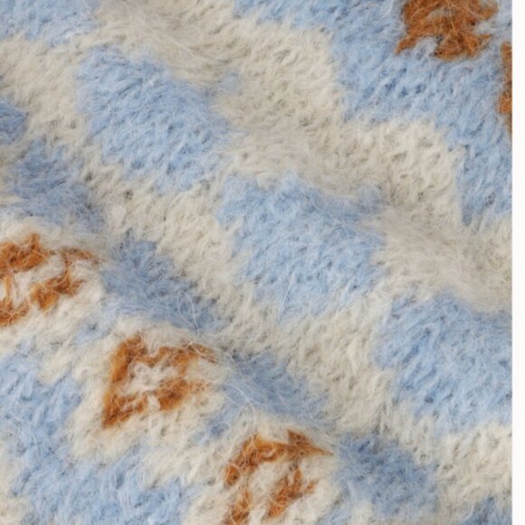 Y.A.S Wool Alpaca Yasista Long Sleeve Midi Knit Dress NWT White Blue Size Large - Picture 2 of 9